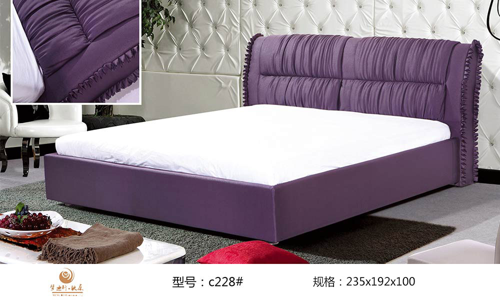 现代时尚床头大花紫色花园1.8米布艺双人床 C228#