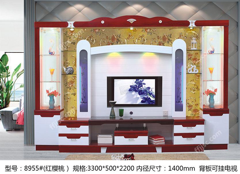 现代风格红樱桃背板可挂电视电视墙 8955#