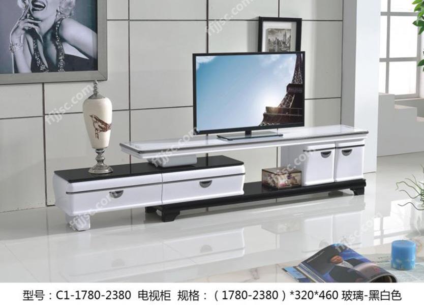 现代风格黑白色玻璃桌面可伸缩电视柜 C1-1780-2380  