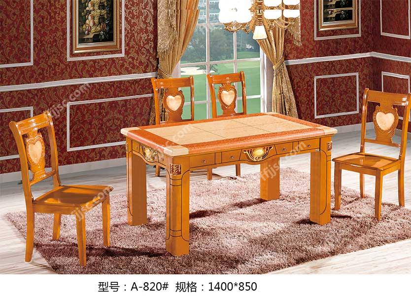 现代风格大理石台面亮光实木餐桌一桌六椅组合 A-820# 