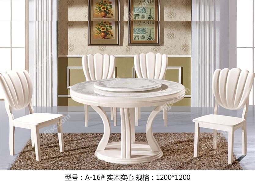 现代简约大理石台面亮光实木圆形带转盘餐桌一桌六椅组合 A-16#