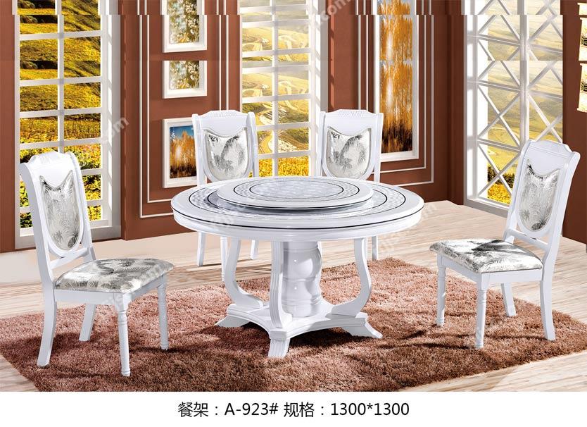 现代风格大理石台面亮光实木带转盘餐桌一桌六椅组合 A-923#