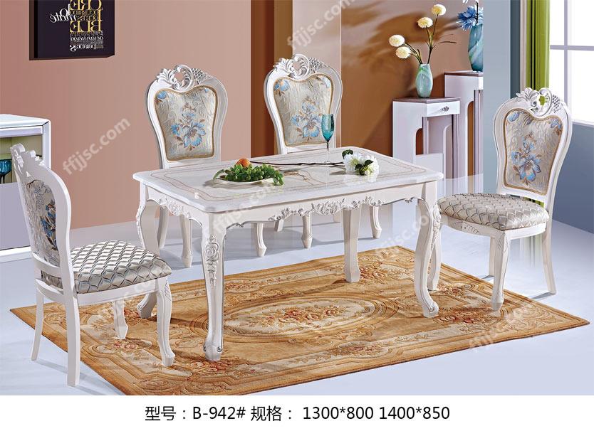 欧款大理石台面哑光实木餐桌一桌六椅组合B-942#