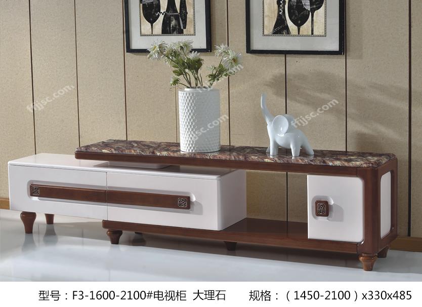 现代风格大理石深胡桃色和玉兰色桌面可伸缩电视柜F3-1600-2100#