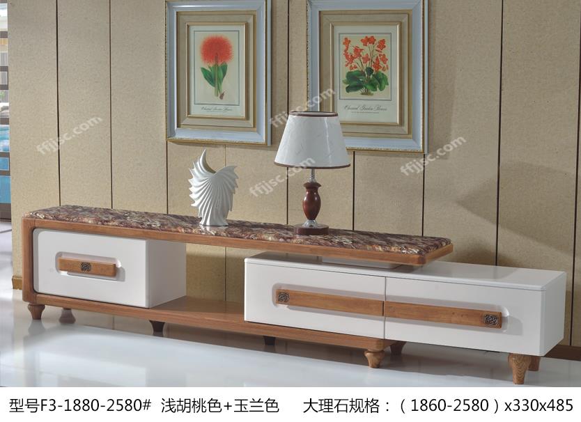 现代风格大理石浅胡桃色和玉兰色桌面可伸缩电视柜F3-1880-2580#