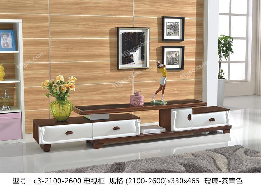现代风格玻璃茶青色桌面可伸缩电视柜C3-2100-2600
