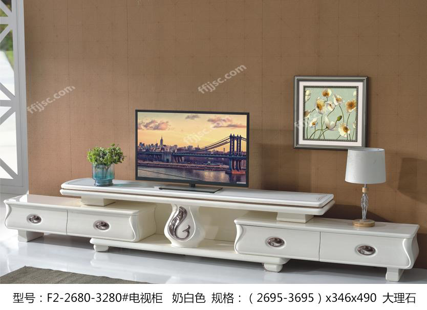 现代风格大理石奶白色桌面可伸缩电视柜F2-2680-3280#