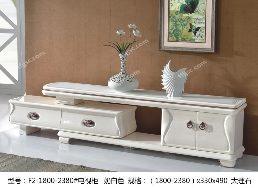 现代风格大理石奶白色桌面可伸缩电视柜F2-1800-2380#